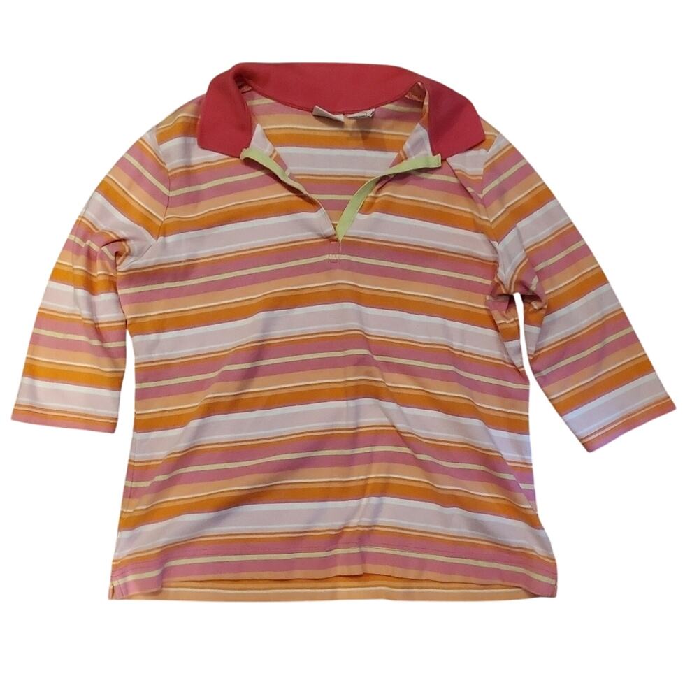 𝅺Covington Striped Y2K V Neck 3/4 Sleeve Shirt Plus Size 16/18
